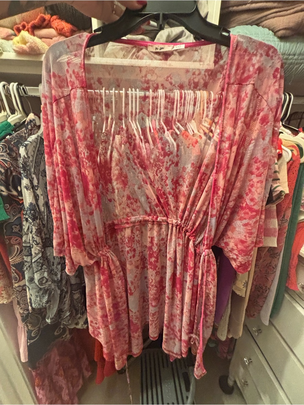 Pink Floral Tie-Waist Women’s cover up Top